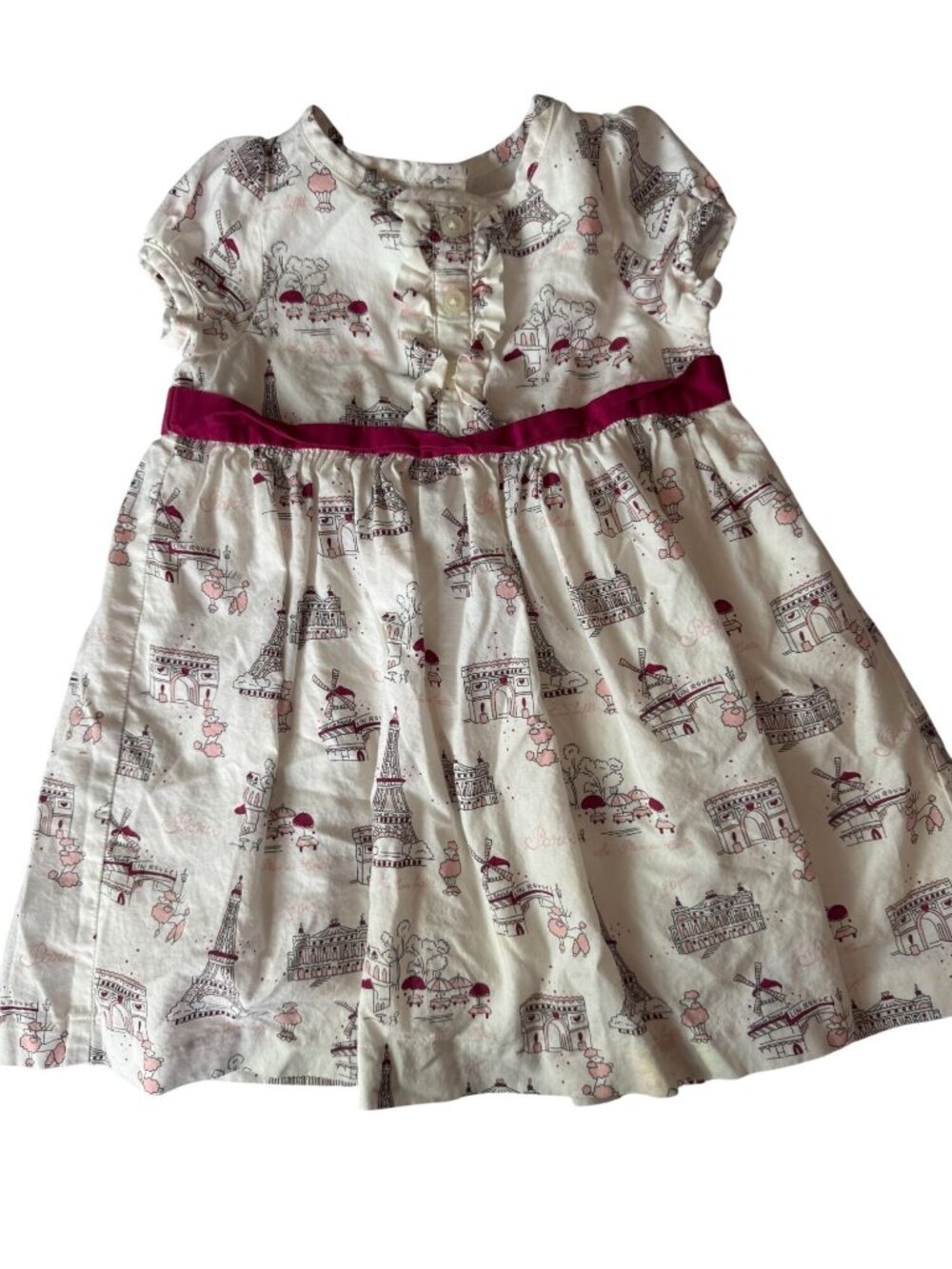 Janie And Jack Infant Paris Eifel Tower Dress 6-12 Months White Short Sleeves